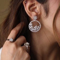 Silver Flower Hoop Earrings