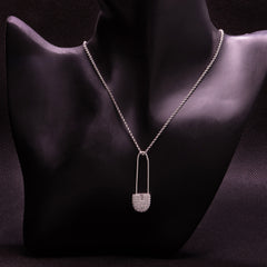 Silver Safety Pin Pendant with Link Chain