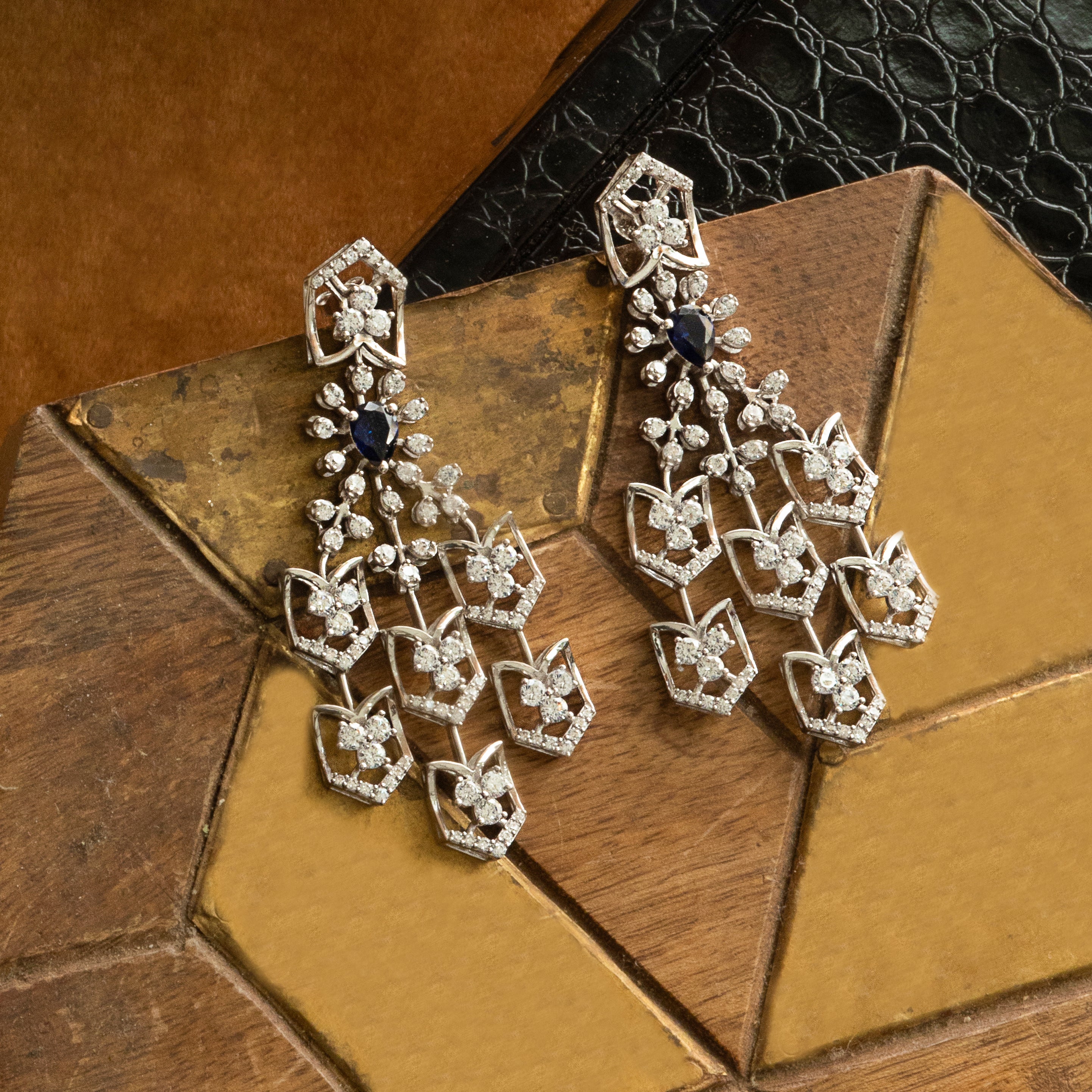 Zircon Diamond Pyramid Dangler Earrings