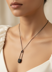 Black Safety Pin Pendant Necklace