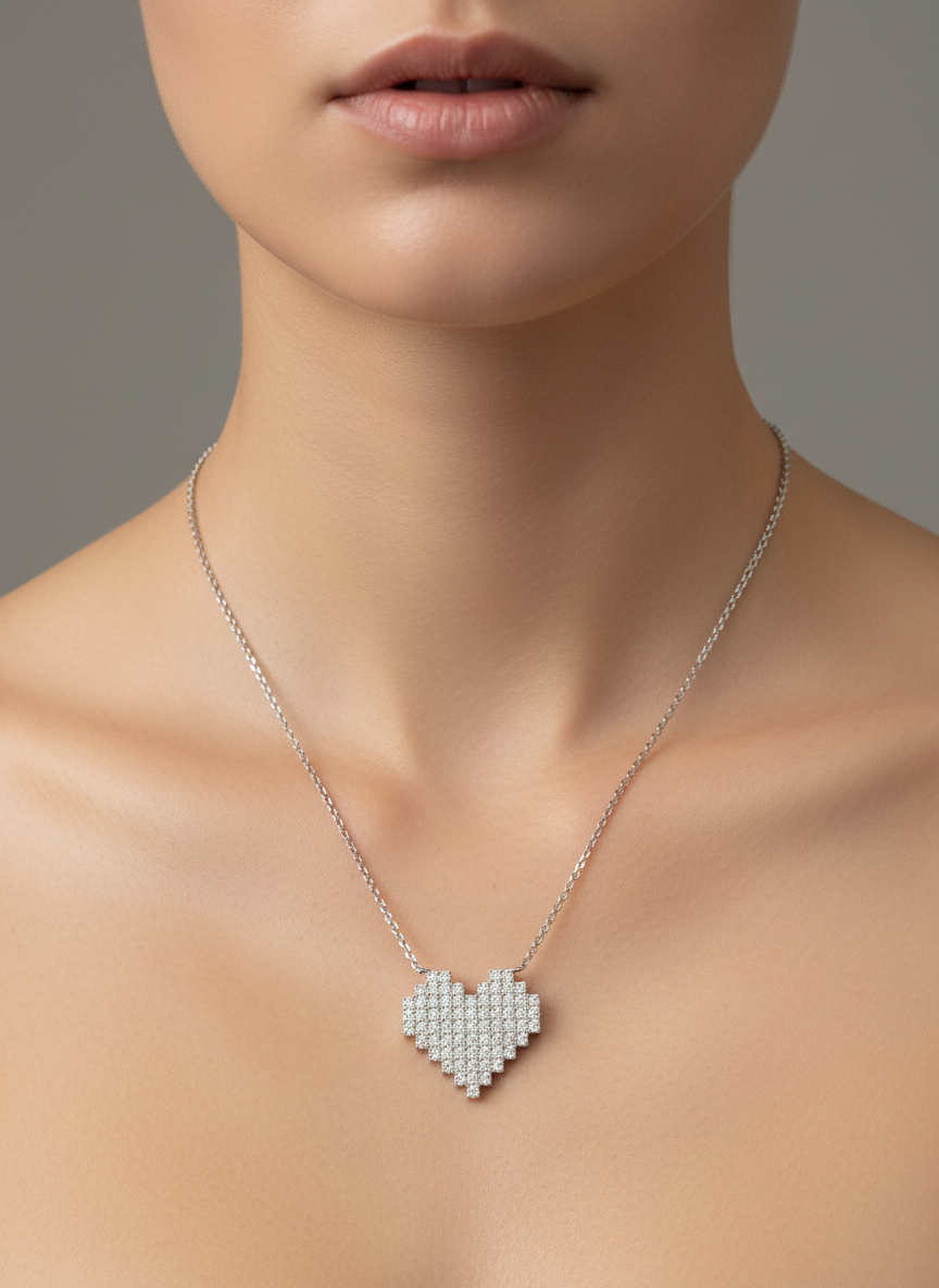 Pixelated Heart Statement Necklace