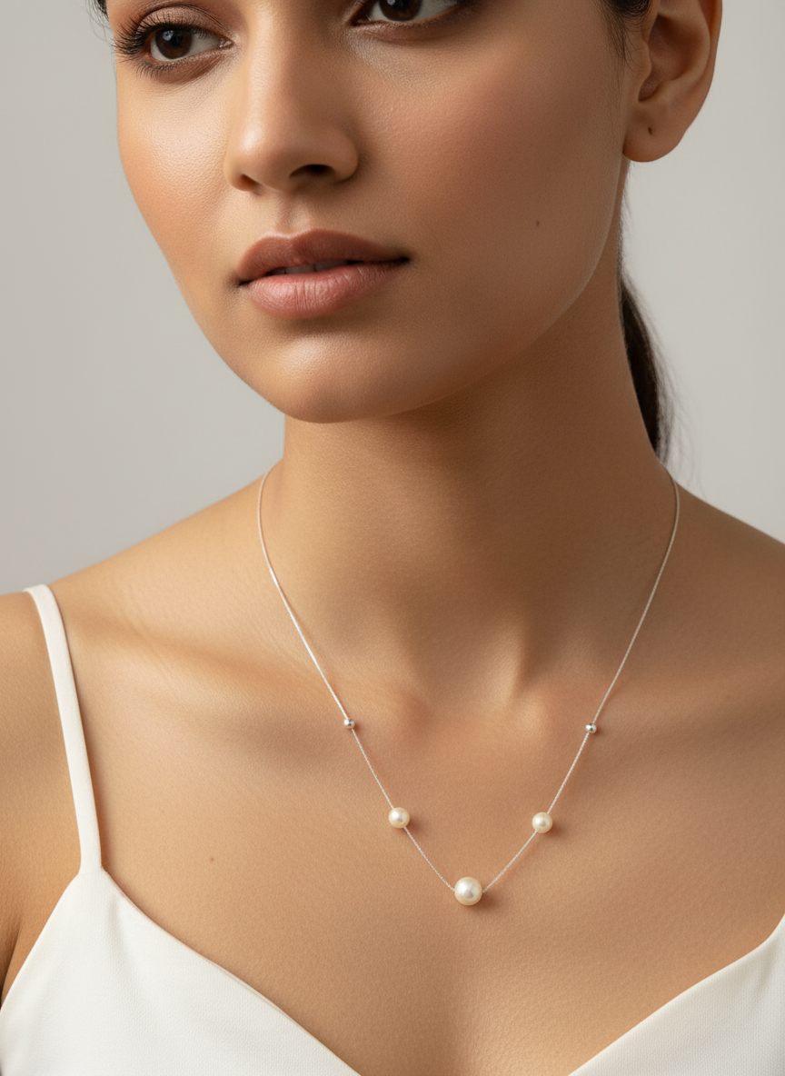 Minimal Pearl Station Necklace