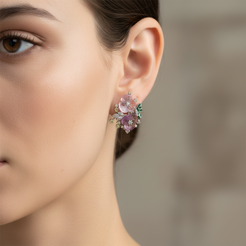 Floral Gemstone Stud Earrings