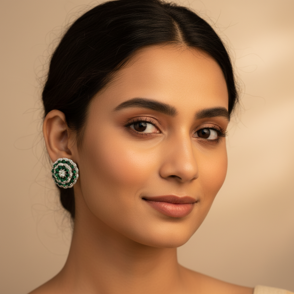 Green Floral Stud Earrings
