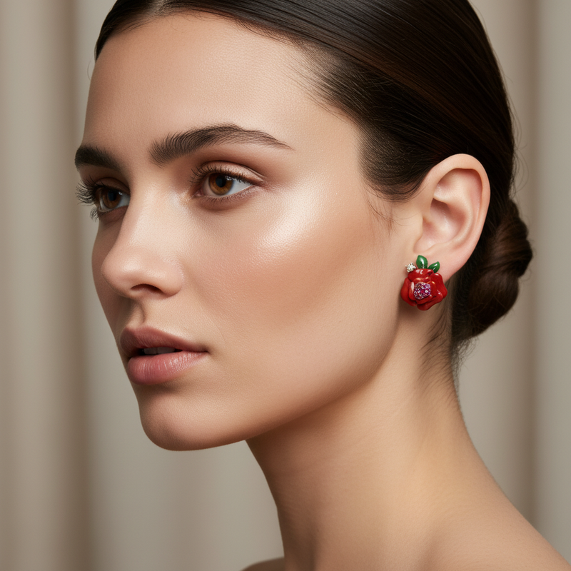 Red Bloom Stud Earrings