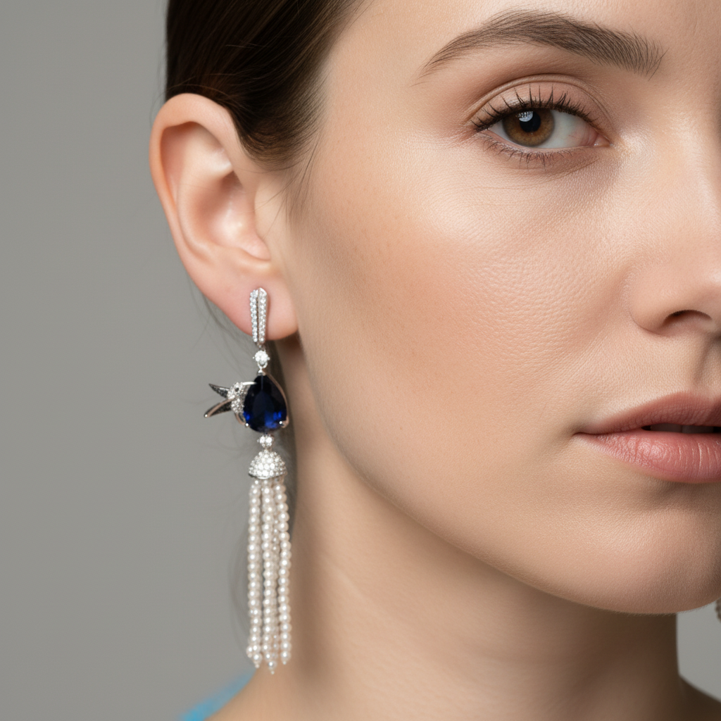 Sapphire Pearl Drop Earrings