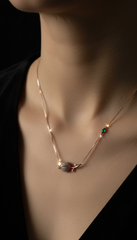 Rose Gold Pavé Rose Necklace with Emerald Accent